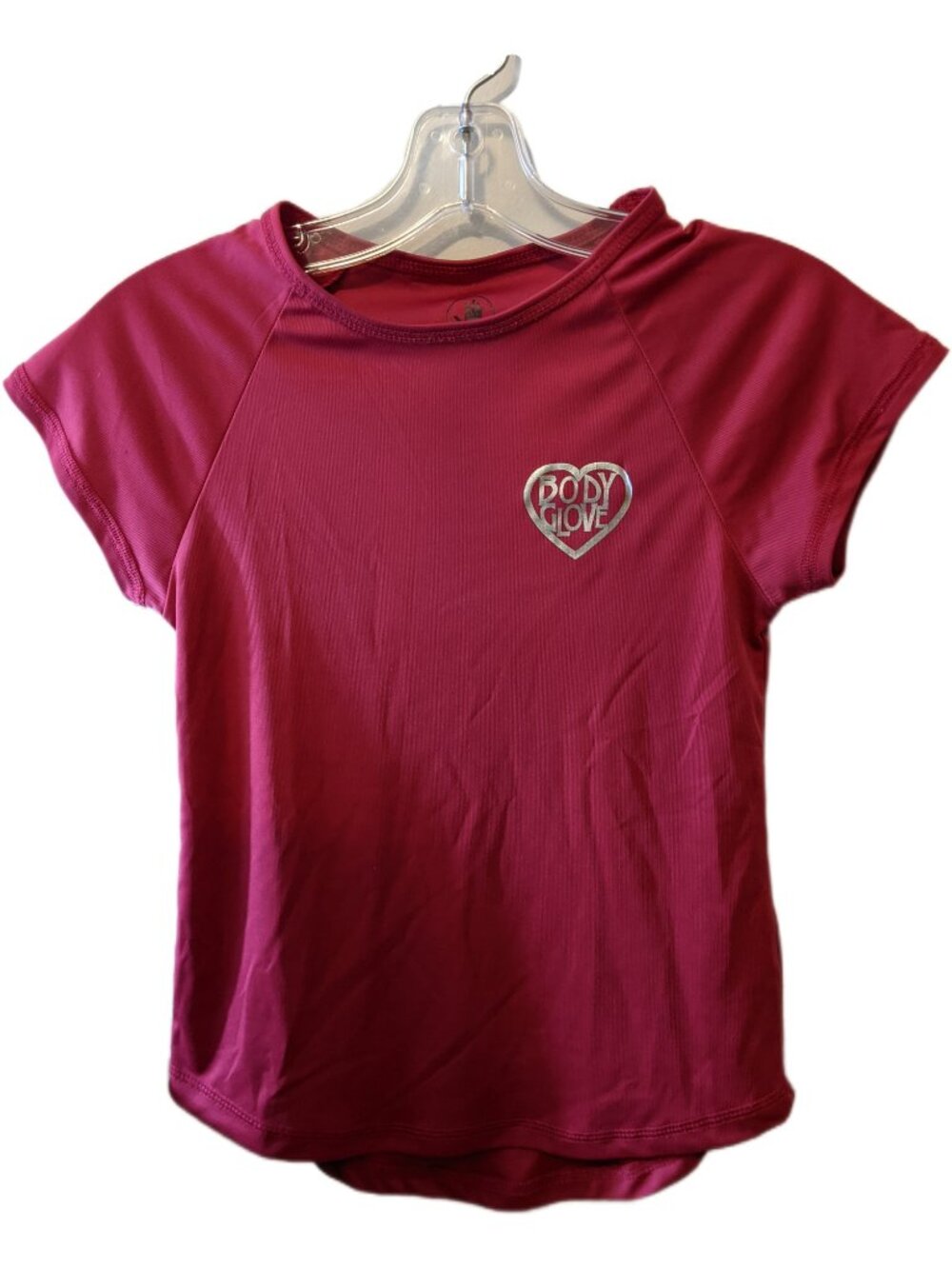 Body Glove Girls Sz 10 Hot Pink Performance Tee Metallic Heart Sporty T-Shirt